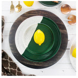 roro Handmade Two-Tone Lipped Appetizer Plates, Deep Green & Ivory (Set of 2)
