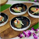 roro Ceramic Tableware, Assorted Sets, Rustic White and Glossy Jet-Black Speckled, Hand Glazed, Microwave and Dishwasher Safe (Canape x 4)