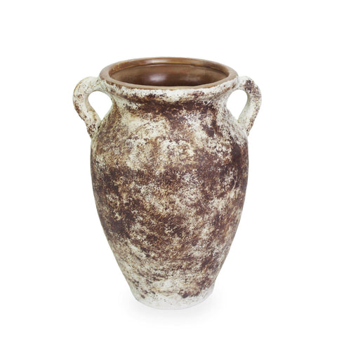 roro 11-Inch Rustic Farmhouse Ceramic Vase with Ear Handles - Handcrafted Stucco-Like Textured Brown Glaze, Anti-Slip Unglazed Base - Perfect for Tabletop Decor and Flower Arrangement