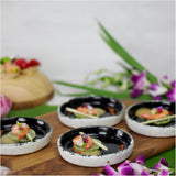 roro Ceramic Tableware, Assorted Sets, Rustic White and Glossy Jet-Black Speckled, Hand Glazed, Microwave and Dishwasher Safe (Canape x 4)
