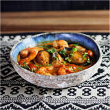 roro 8 Inch Handmade Coral Ceramic Stoneware Bowls Set of 2 - Rustic Charm, Tropical Style, Coral Blue with Rustic Textured Finish, Serving Bowls for Beach