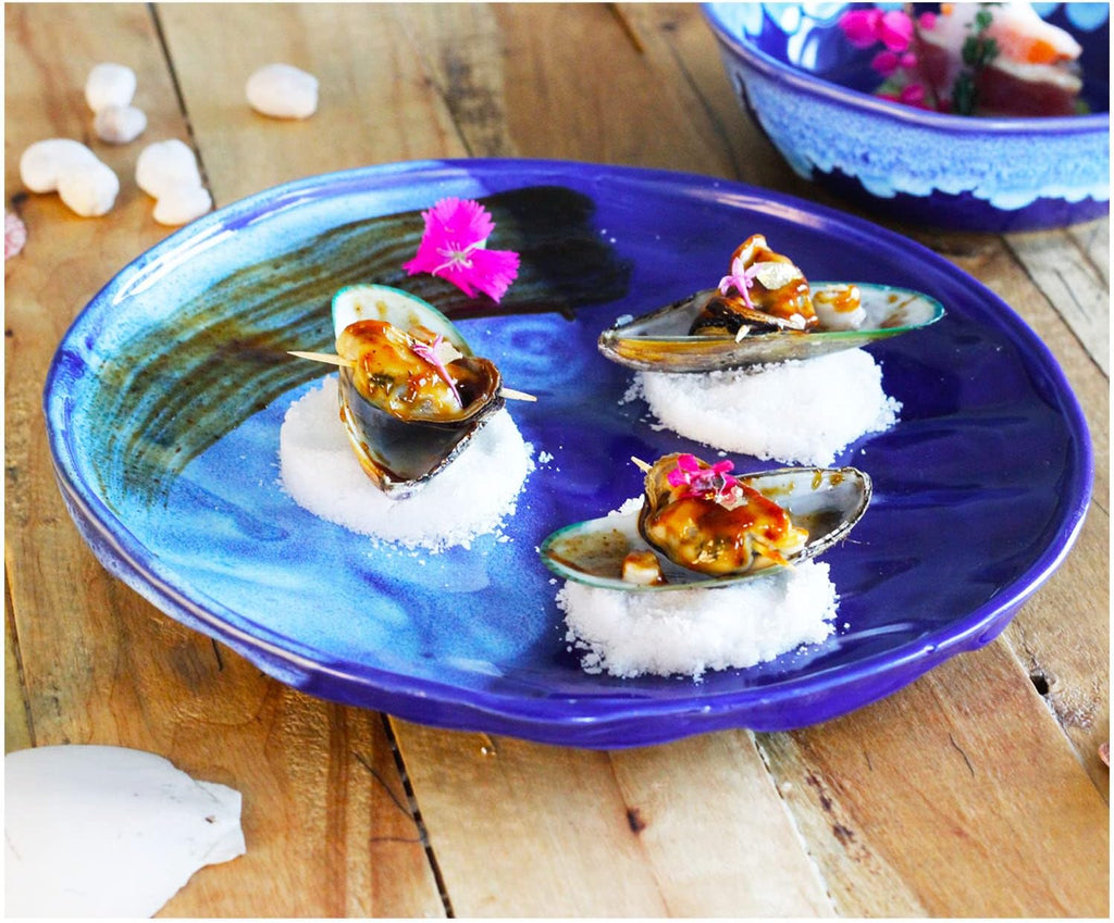 Roro Shell Plate roro Hand-Molded Reactive Blue Wavetop Rustic Plate - Set of 2, 11 Inc