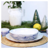 roro 8" Handmade Ceramic Bowls – Set of 2 Rustic Mykonos Collection, White & Blue Reactive Glaze, Coastal-Inspired for Pasta, Salad, Soup & Serving