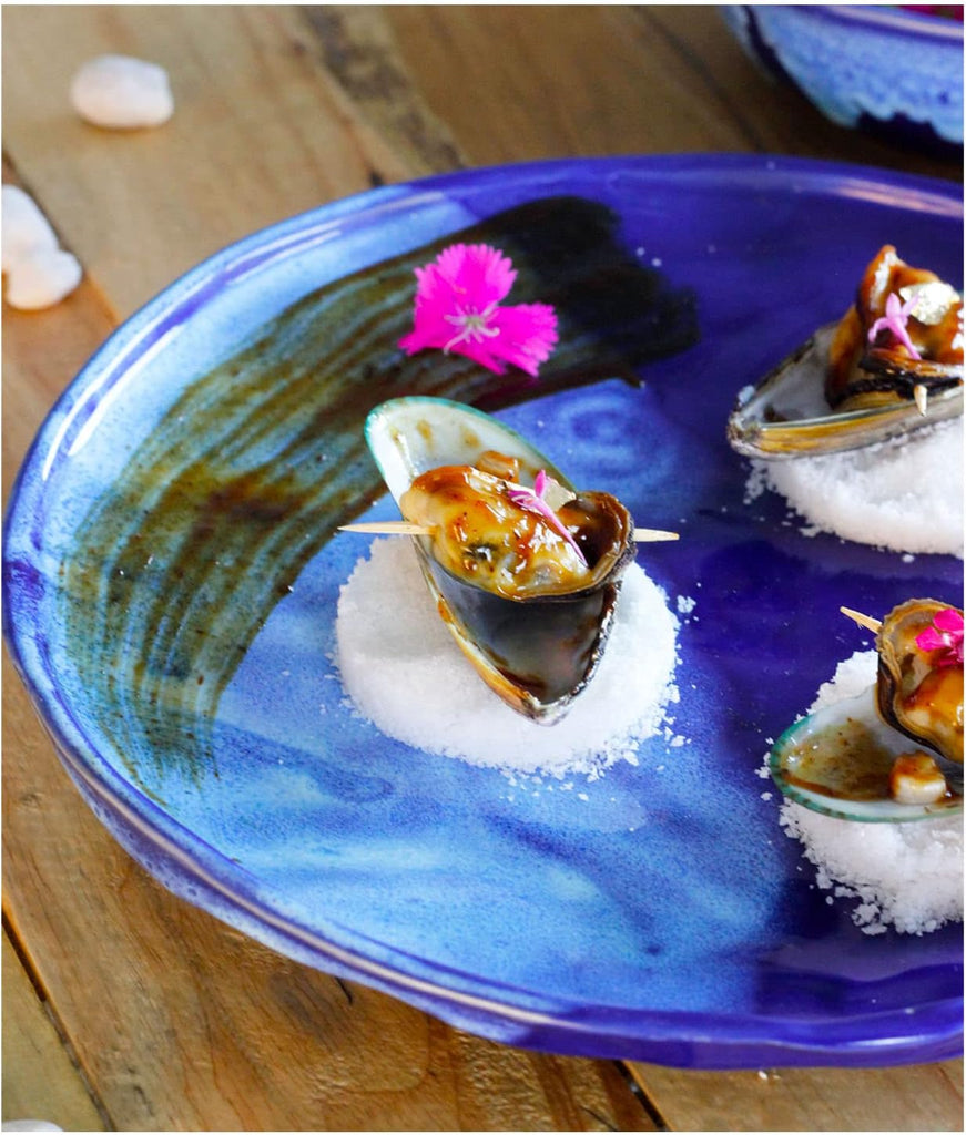 Roro Shell Plate roro Hand-Molded Reactive Blue Wavetop Rustic Plate - Set of 2, 11 Inc