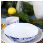 roro 8" Handmade Ceramic Bowls – Set of 2 Rustic Mykonos Collection, White & Blue Reactive Glaze, Coastal-Inspired for Pasta, Salad, Soup & Serving