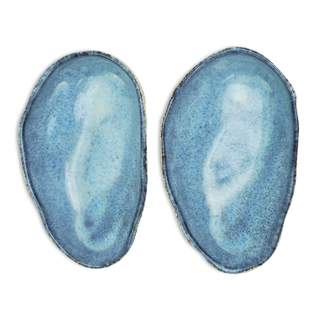 Roro Shell Plate roro Canapé Plate Set of 2, Oyster Design, Reactive Blue Glaze, Microw