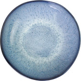 Ceramic Low Bowls, 7-inch Reactive Blue and Glossy Black, Set of 2