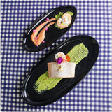 Ceramic Glossy Style 15 Inch Oval Plate Platter in Obsidian Black, set of 2