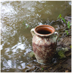 roro 11-Inch Rustic Farmhouse Ceramic Vase with Ear Handles - Handcrafted Stucco-Like Textured Brown Glaze, Anti-Slip Unglazed Base - Perfect for Tabletop Decor and Flower Arrangement