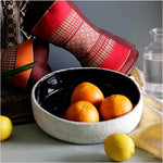 roro 12-Inch Ceramic Centerpiece Bowl, Rustic White and Glossy Black-White Speckled