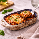 roro 9.5 in Rustic Coral Blue Ceramic Rectangular Lasagna Bowl with Handles, Microwave and Oven Safe