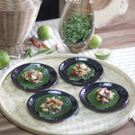 roro 5 Inch Ceramic Handmade Canape Plates, Glossy Black Speckled Set of 4