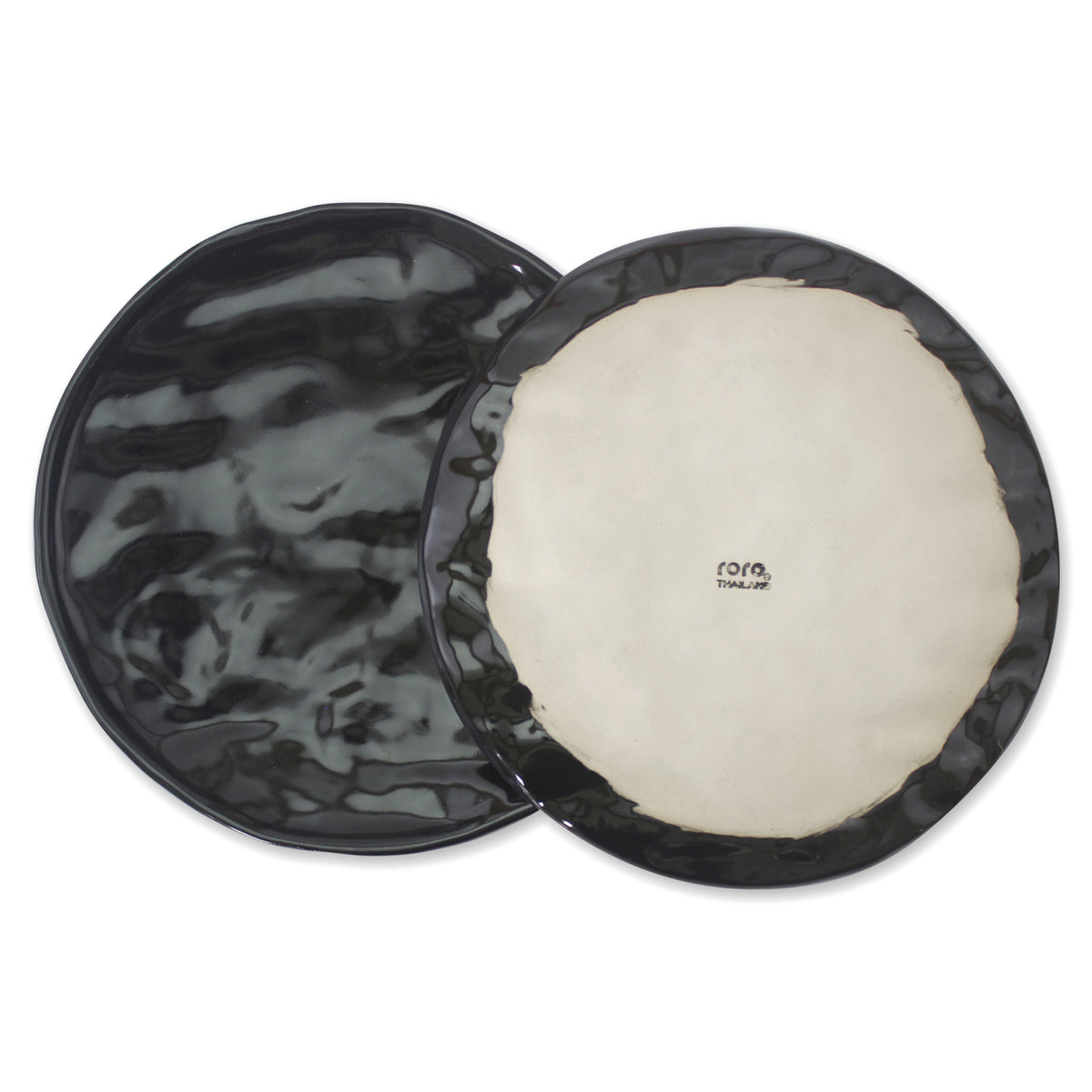 roro Handmade Glossy Black Wavetop Ceramic Appetizer Plate for Tapas,