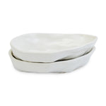 roro Handmade Ceramic Stoneware Oyster-Inspired Glossy White Canape Plates, 5.5 Inch | Perfect for Sushi, Tapas, Bruschetta & Appetizers Set of 2