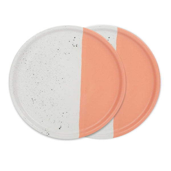 roro 7-Inch Ceramic Appetizer Plate Set of 2, Two-Tone White and Salmo
