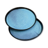 roro Handcrafted Ceramic Dinner Plates, 10.5-inch Reactive Blue and Glossy Black, Microwave and Dishwasher Safe, Set of 2