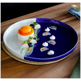 roro Handmade Ceramic Stoneware Divided Dinner Plate - Two Tone Speckled Ocean Blue & White Spot Design (Set of 2)