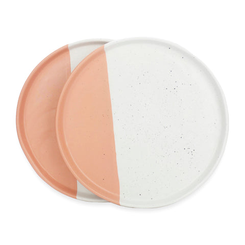 roro Modern Handmade Ceramic Dinnerware (Set of 2), 10.5" Ceramic Dinner Plates, White-Speckled and Salmon Orange Plates, Microwave, Oven and Dishwasher Safe Plates