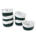 roro Ceramic Pinch Bowl, Two Tone Glossy Green and White with Dark Speckles, Set of 6 – Small Dipping Bowls for Spices, Condiments, and Finger Foods