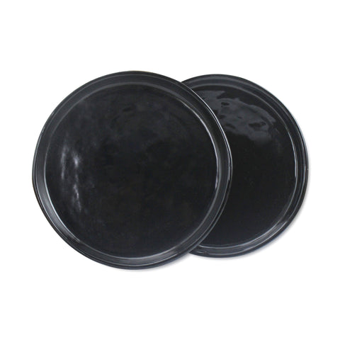 roro Ceramic Stoneware Hand-Molded Modern Glossy Black Appetizer Plates Set of 2, 7 Inch