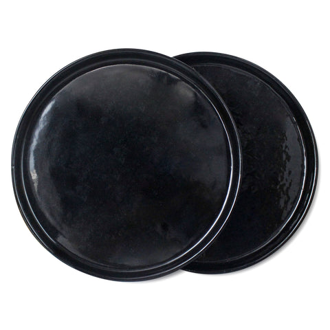 roro Ceramic Stoneware Glossy Black Lipped Dinner Plates - Modern Handmade Masterpieces, 10.5 inch Set of 2