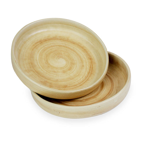 roro 8-Inch Ceramic Brown Clay Style Pasta Bowl, 1.5 Inches Tall, Light Beige Brown