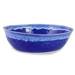 roro Handmade Ceramic Stoneware Glossy Reactive Blue Wavetop Rustic Bowls, 7 Inch Wide | Set of 2