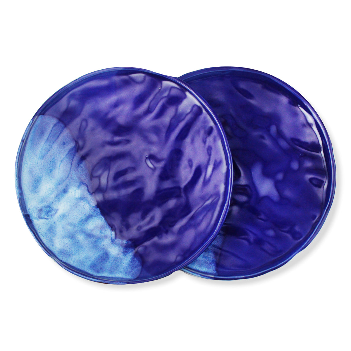roro Hand-Molded Reactive Blue Wavetop Rustic Plate - Set of 2, 11 Inc