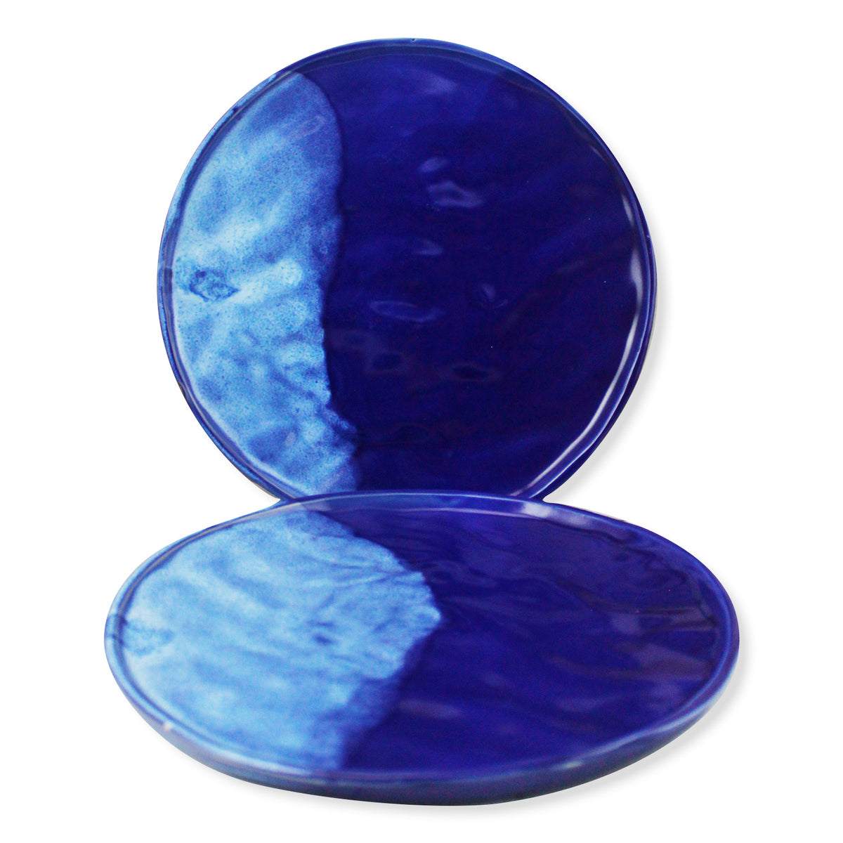 Roro Shell Plate roro Hand-Molded Reactive Blue Wavetop Rustic Plate - Set of 2, 11 Inc
