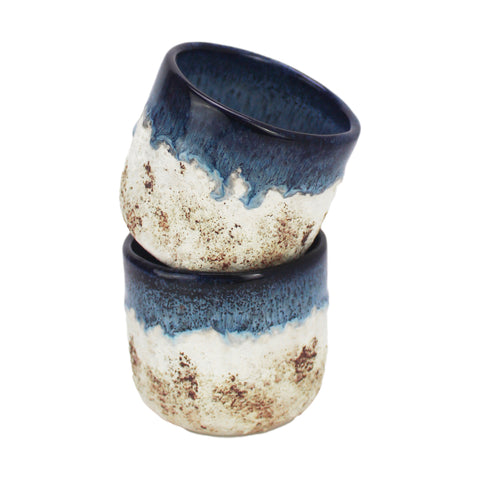 roro Ceramic Rustic Reactive Blue Coastal Beach Theme Sipper Tea Cups Set of 2, 200ml (6.5oz)