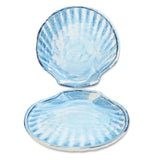 roro Ceramic Seashell Appetizer Plate, 8 Inch White Blue, Set of 2