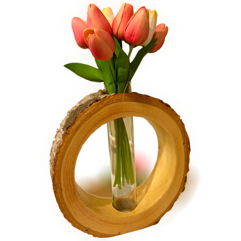 Hand-Crafted Hollowed Tree Trunk Slice Circular Halo Vase rorodecor.myshopify.com